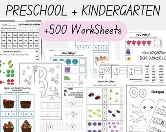 Printable Toddler Worksheets or Toddler Workbook Instant Download Alphabet, Numbers, Sight Words, Addition, Math Activities, Coloring pages