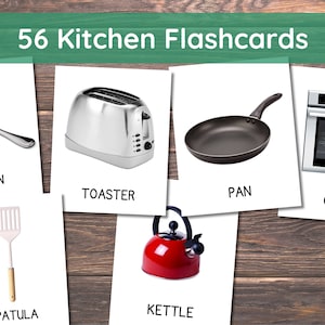 56 kart Montessori w kuchni (prawdziwe zdjęcia) Karty flash Karty nomenklatury Karty do druku Montessori Przedszkole Przedszkole