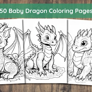 50 Baby Woodland Dragon Fantasy Coloring Page Book, Adults + Kids- Instant Download Coloring Page, Printable PDF, Dragons coloring