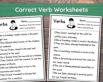 25 Printable Choose the Correct Verb Worksheets. 1st-2nd Grade ELA Worksheets.