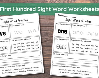 100 Printable Fry's First Hundred Sight Word Worksheets. Kindergarten-1st Grade Sight Words Worksheets. Reading, Writing ,Spelling Activity.