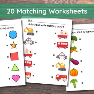 Printable Matching Worksheets, Match the Picture, Kindergarten Preschool Activity, Busybook, Educational Pages