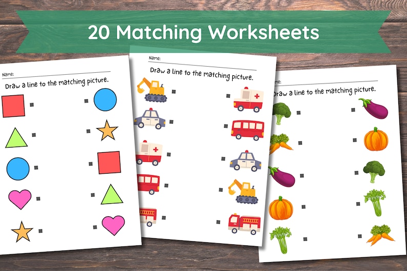 Printable Matching Worksheets, Match the Picture, Kindergarten Preschool Activity, Busybook, Educational Pages image 1