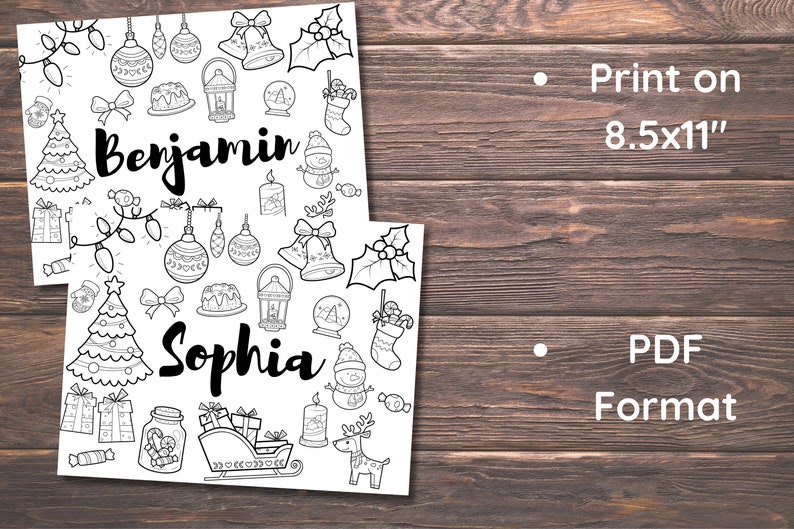 Christmas Personalised Placemat Colouring Sheet, Custom Christmas