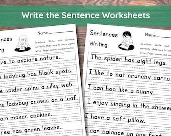 10 Printable Write the Sentence Worksheets | Sentence Writing Worksheets | Writing Sentences Activity | 1st-3rd Grade ELA Worksheets.