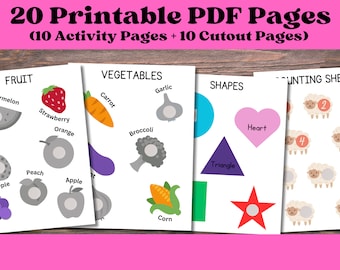 Reliure imprimable bricolage pour tout-petits, livre d'apprentissage, livre chargé, éducatif, enfants, préscolaire, école à la maison, école, téléchargement numérique ~ 20 pages