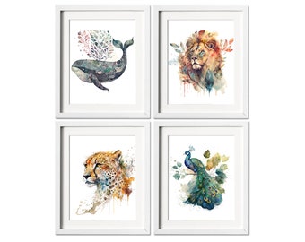 Boho Animal Nursery Set of 8 Prints Bohemian Woodland Animals Watercolor Kids Room Decor Neutral Color Printables Earthy Boho Nursery Girl