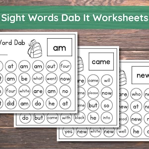 Sight Words - Worksheets - Printable - Instant Download - Kindergarten - Activities - 52 Kindergarten Dolch Sight Words - Dab It Worksheets