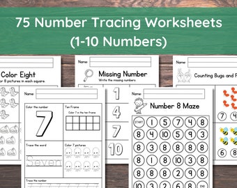 Number Worksheets - Printable - Kindergarten - Numbers to 10 - Math - Counting - Instant Download - Prek - Homeschool - Teacher Resources