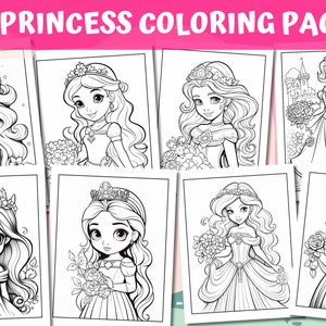 Coloriages de princesse pour enfants, 80 pages à colorier, feuilles à colorier de princesse, livre de coloriage princesse, pages à colorier pour filles, 8,5 x 11 po.