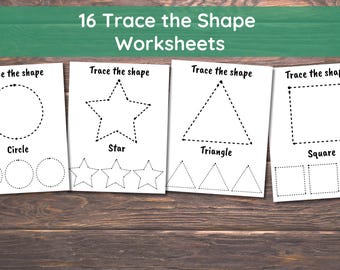 16 Printable Trace the Shape Worksheets, Preschool Learning Shapes, Geometric Shapes Activity, Kids Tracing Pages, Tracing Worksheets