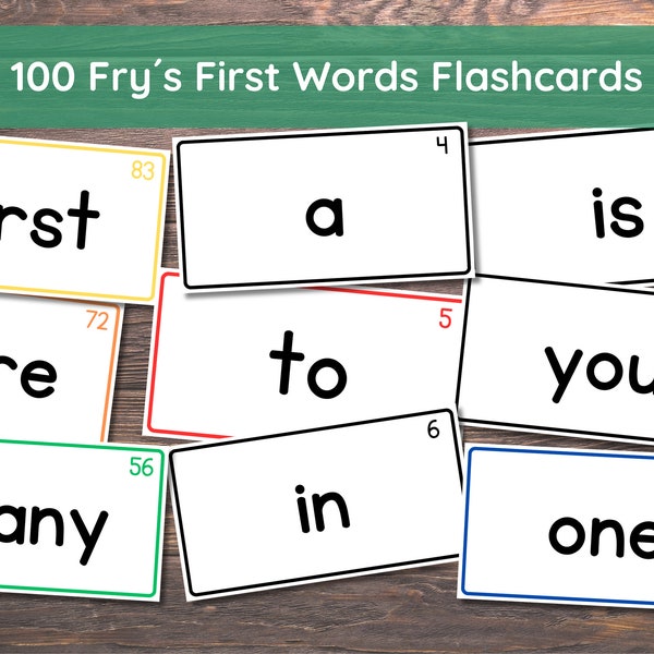 100 Printable Fry's First Hundred Sight Word Flashcards | Kindergarten-1st Grade Sight Words | High Frequency Word Flashcards | Color Coded