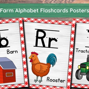 Posters imprimables de l'alphabet sur le thème de la ferme | Décoration de salle de classe lettres ABC pour l'école à la maison pour enfants | Flashcards sur le thème de la ferme | Poster alphabet salle de classe