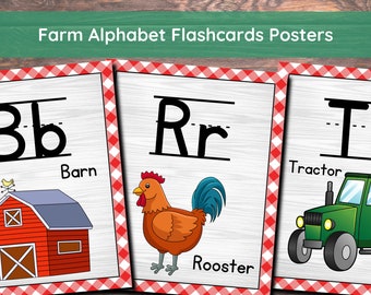 Printable Farm Theme Alphabet Posters | ABC Letters Classroom Decor Homeschool Kids | Farm Theme Flashcards | Alphabet Poster Classroom