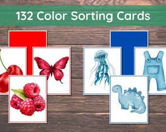 Montessori Color Sorting Printable Cards: Toddler's 11-Color Recognition and Sorting Activity Set, 132 Flashcards 4x5"