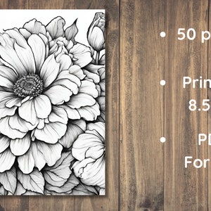 Puede incluir: Un libro para colorear imprimible en blanco y negro con ilustraciones detalladas de flores. El libro incluye 50 p&aacute;ginas y est&aacute; dise&ntilde;ado para imprimirse en papel de 21,6 x 27,9 cm. El libro est&aacute; disponible en formato PDF.