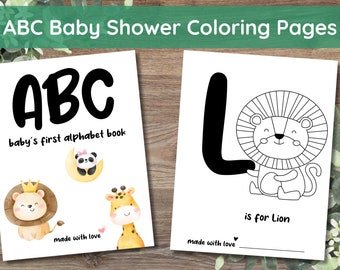 ABC Baby Shower Malseiten / A-Z Spielvorlage für Kinder / Alphabet Malbuch Tiere / Baby Party Spiel / Englisch / Digital Download
