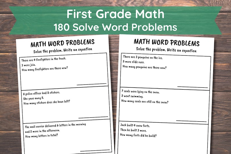 1st Grade Math Worksheet Printable - Word Problems, Addition, Subtraction, Homeschool, First Grade Math Workbook, 1st Grader Worksheet image 1