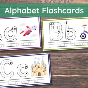 Alfabet Flashcards, afdrukbare ABC-kaarten, Jumbo-traceerkaarten, speeldeegmatten, lettervorming, voorschoolse activiteiten voor thuisonderwijs