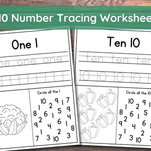 1-10 Number Tracing, Preschool Worksheet Printable, Handwriting Practice, Kindergarten Worksheets, Learning Numbers, Instant Download
