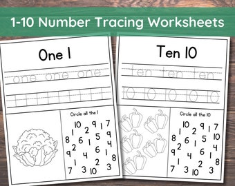 1-10 Number Tracing, Preschool Worksheet Printable, Handwriting Practice, Kindergarten Worksheets, Learning Numbers, Instant Download