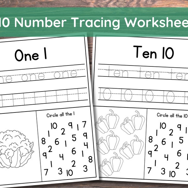 1-10 Seguimiento de números, Hoja de trabajo preescolar imprimible, Práctica de escritura a mano, Hojas de trabajo de jardín de infantes, Números de aprendizaje, Descarga instantánea