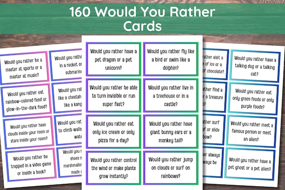 Would You Rather Questions for Kids, Conversation Starters, Would You Rather Cards, Funny Questions Game, Funny Kid Game, This Or That Game