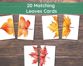 Matching Leaves, 20 Cards,Fall Activity for Kids, Toddler Activity, Homeschool Resource, Montessori Materials, Sensory Table Printable,