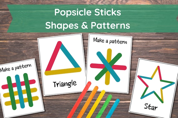 Popsicle Sticks Shapes Patterns Activity Game for Toddlers Montessori Printable Activities Preschool Printables for Kids Homeschool Resource
