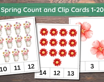 Spring Count and Clip Cards, Preschool Printable, Preschool Math, Kindergarten, Home School, Montessori, Printable, Printable Activity