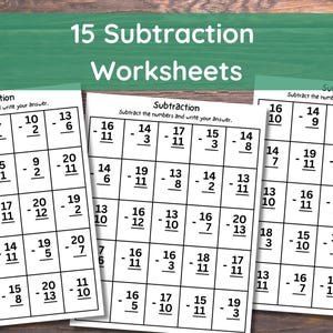 15 Printable Subtraction Fill in the Blanks Worksheets (Numbers 1-20) for Kindergarten-1st Grade-2nd Grade Math. Subtraction Worksheets