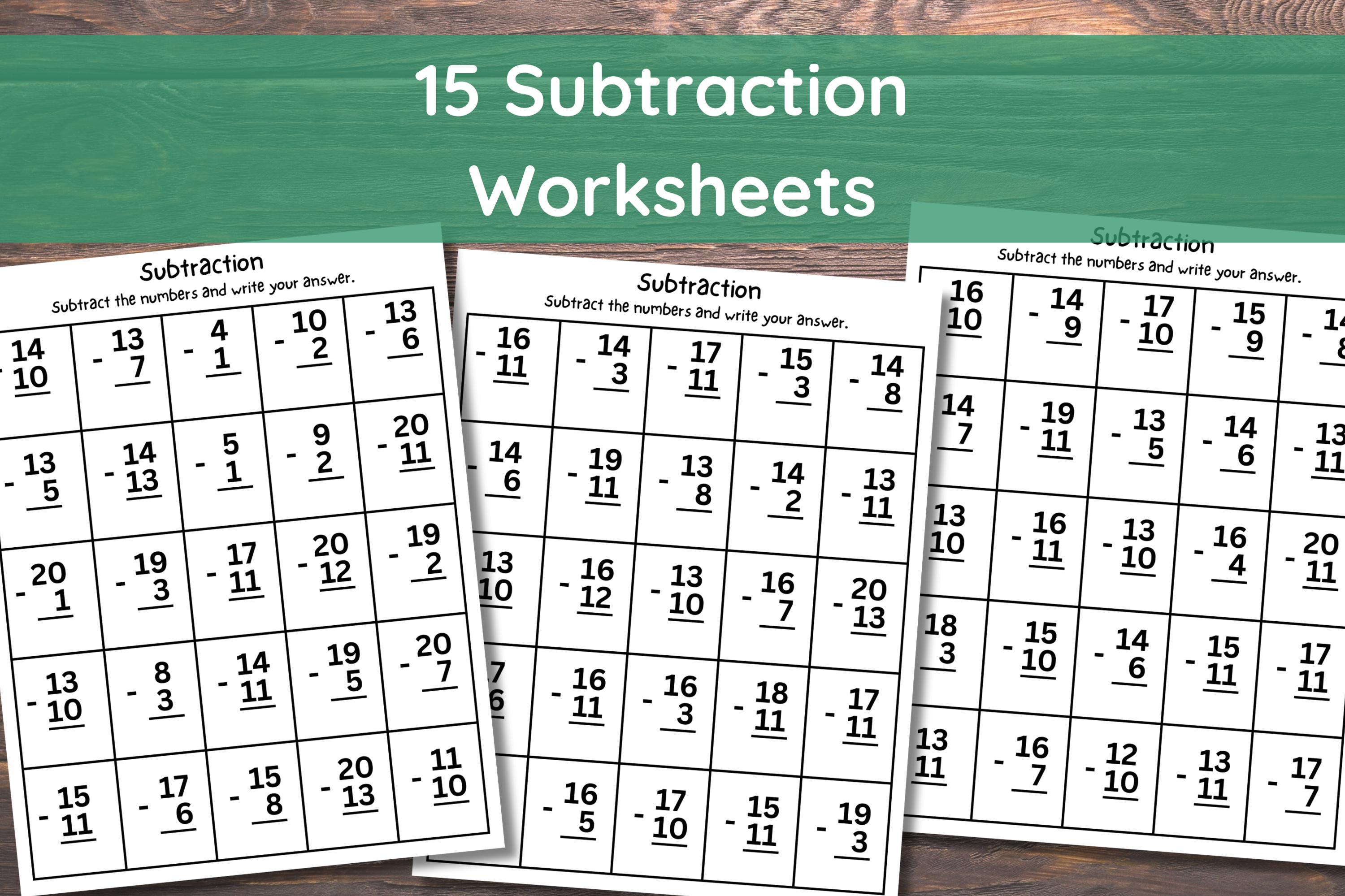 15 Printable Subtraction Fill in the Blanks Worksheets (numbers 1-20) for  Kindergarten-1st Grade-2nd Grade Math. Subtraction Worksheets - Etsy, image size:3000x1999