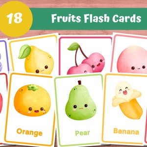 18 tarjetas didácticas de frutas / Tarjetas didácticas Montessori / Tarjetas preescolares / Tarjetas educativas imprimibles / Descarga instantánea