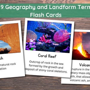 159 Flashcard di termini di geografia e morfologia, Flashcard Montessori di morfologia, Schede Montessori di geografia, Schede Montessori per bambini, 3,5"x4"