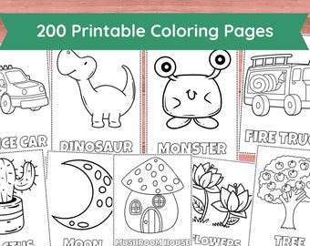 200 páginas para colorear imprimibles para niños, bebés, niños en edad preescolar, libro para colorear, página para colorear, preescolar, jardín de infantes, educación en el hogar, imprimibles