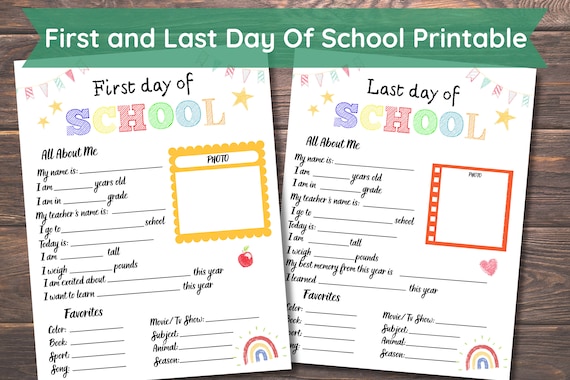 First and Last Day Of School Printable, Back to School Questionnaire, First Day At School Sign, Back to School Sign, Gift For Student