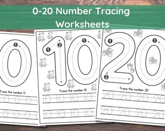 20 Number tracing worksheets, traceable numbers, preschool worksheets, 0-20 Printable Number Tracing, Kids Tracing, Handwriting Practice