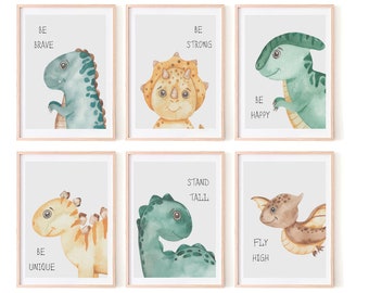 Set of 6 Nursery Dinosaur Prints, Watercolor Dinosaur Print, Nursery Dinosaurs, Baby Shower Gift, Baby Prints, Kids Room Decor, Dinosaur Art