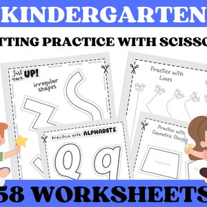Beginning Scissors Practice, Cutting Practice, Fine Motor Skills Practice,  Preschool Worksheet, Preschool Printable, Kindergarten Printable 