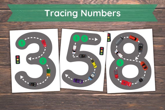 Number Tracing Posters & Flashcards, Vehicles and Roads, Printable, Counting, Learn Numbers, Writing, Preschool and Kindergarten Activity