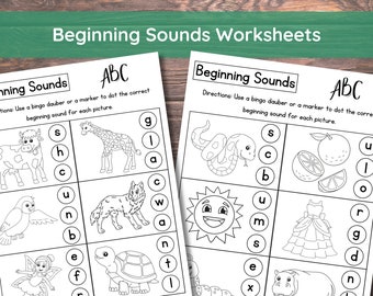 10 Printable Beginning Sounds Worksheets | Preschool-1st Grade Phonics and Literacy |  Alphabet Worksheet | Letter Sounds Worksheet