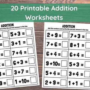 20 Printable Additition Fill in the Blanks Worksheets for Kindergarten-1st Grade-2nd Grade Math. Addition Worksheets