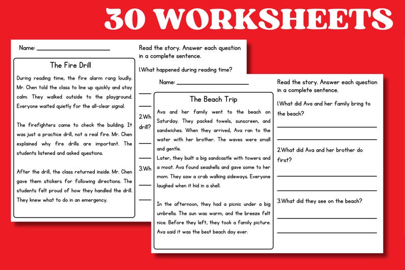 Reading Comprehension Worksheets, Stories with Questions, Reading Activities, Reading Passages, Second Grade, 2nd Grade ELA Worksheets image 4