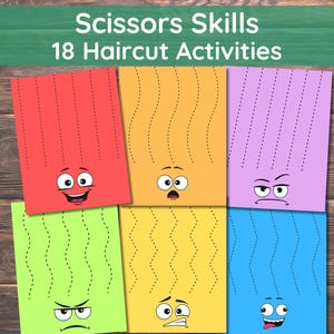 Preschool Scissor Skills Haircut Activity, Cutting Worksheets, Fine Motor Activity, Cutting Strips, Scissors Worksheets, Scissors Practice