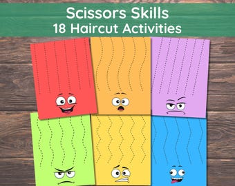 Preschool Scissor Skills Haircut Activity, Cutting Worksheets, Fine Motor Activity, Cutting Strips, Scissors Worksheets, Scissors Practice