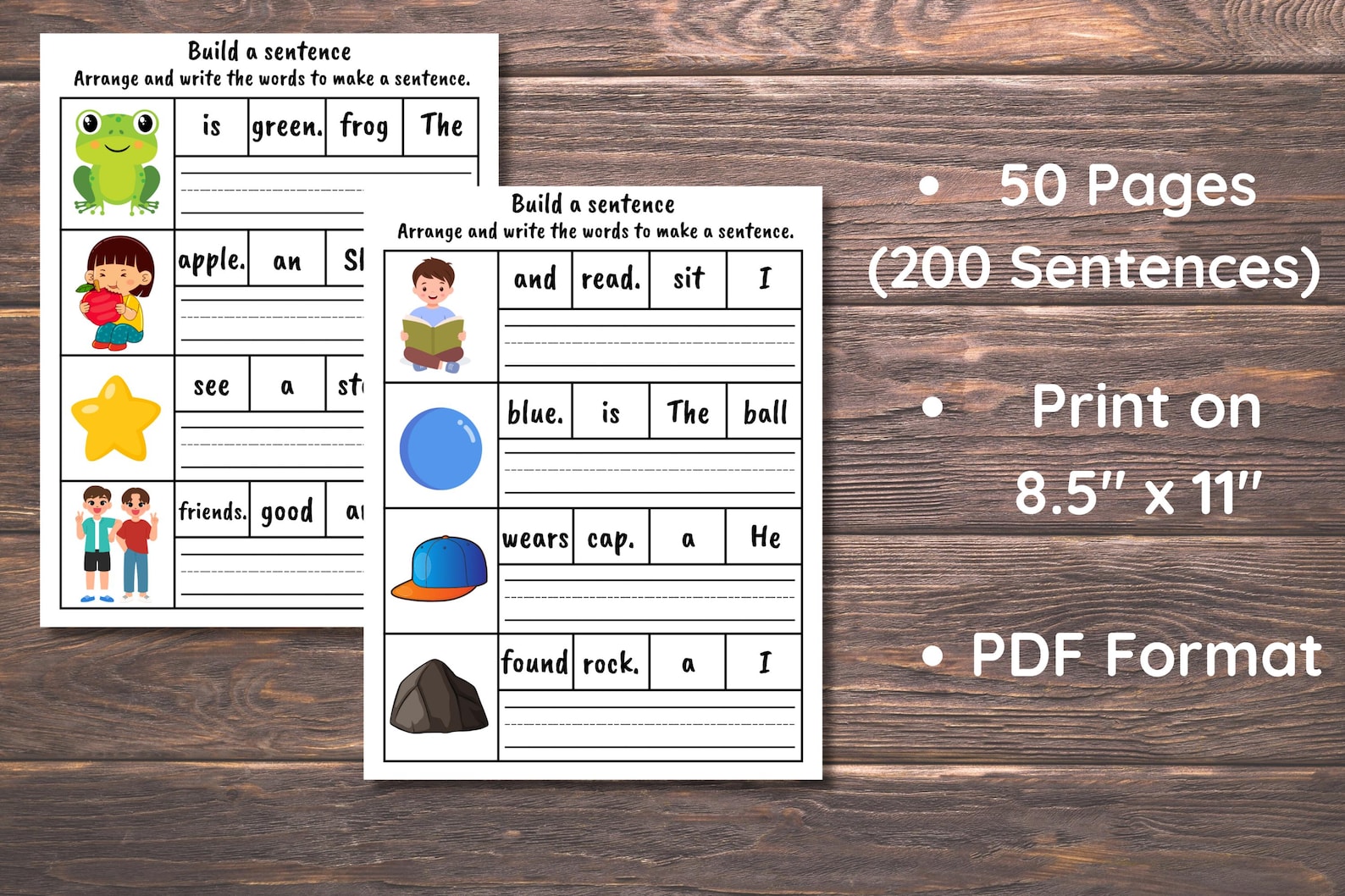 Sentence Writing Prep Class 200 Build the Sentence Worksheets, Printable Sentences Writing Practice ...