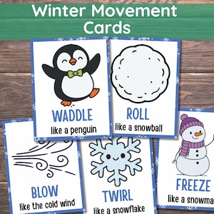 Cartões de Movimentos de Inverno, Jogo de Inverno, 28 Cartões de Inverno, Atividade Educativa, Desenvolvimento da Coordenação Motora Ampla, Cartões de Ações de Inverno, Atividade de Inverno