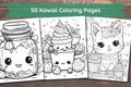 Kawaii Coloring Pages | 50 Pages | Cute Coloring Pages | For Kids and Adults | Digital Download | 8.5x11"