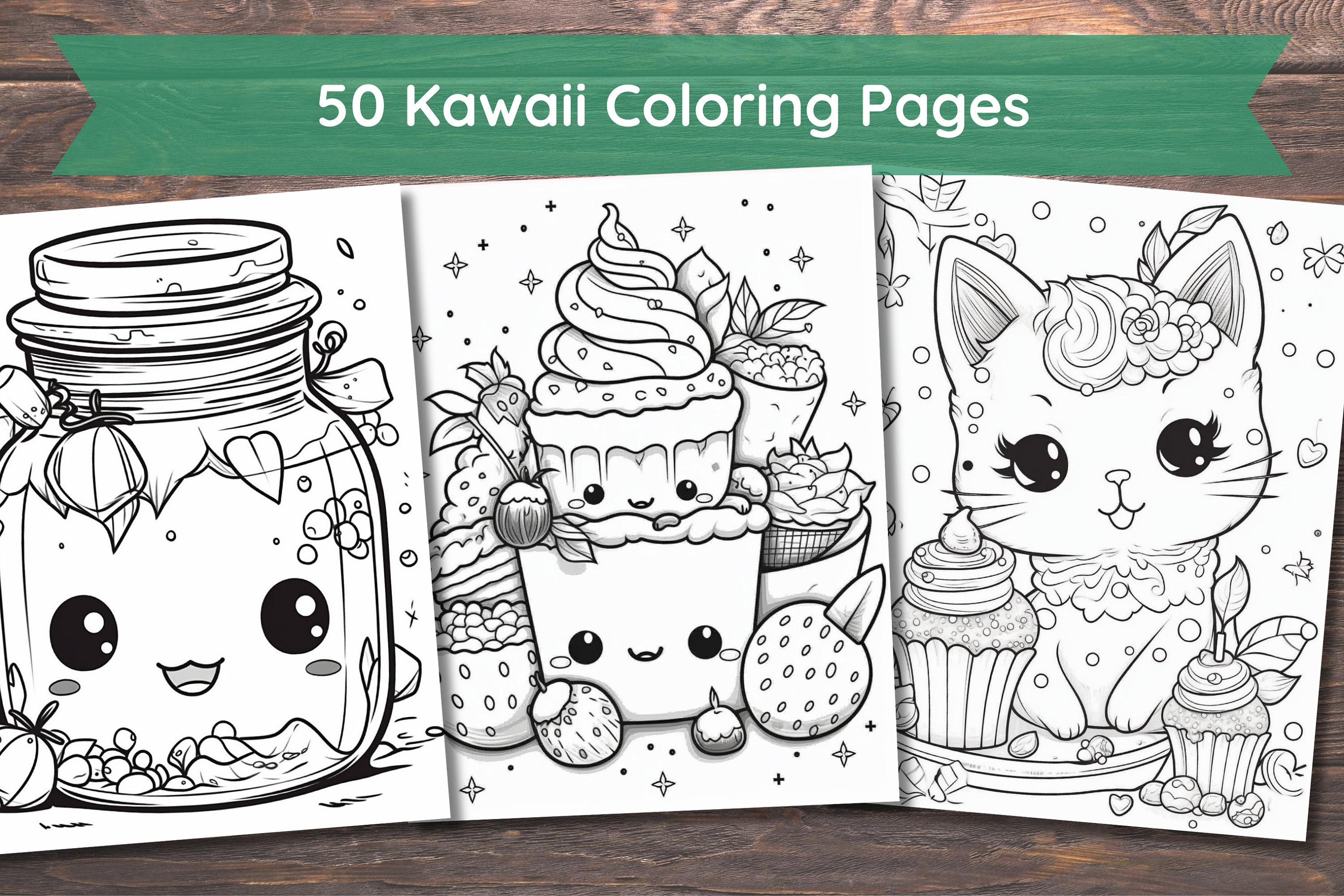 Páginas para colorear Kawaii – 50 diseños lindos para imprimir para niños y adultos | PDF digital 8.5x11
