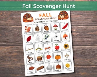 Fall Scavenger Hunt for Kids, Autumn Scavenger Hunt Printable, Fall Outdoor Activity, Nature Hunt Game, Thanksgiving Activity, Fun Fall Game